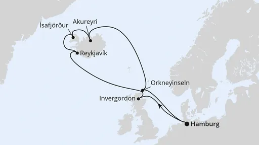 Route Island-Rundreise ab Hamburg