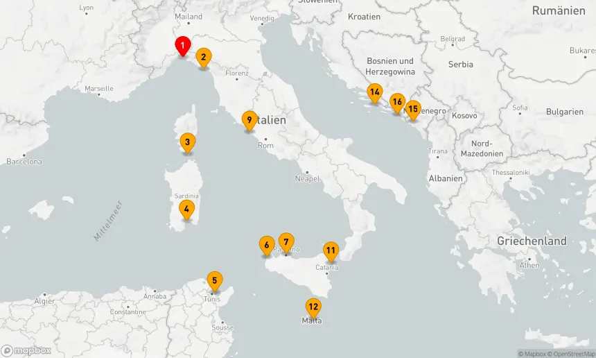 Route 15 Nächte - ITALIEN, FRANKREICH, MALTA, KROATIEN & MONTENEGRO