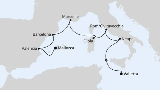 Route Italien, Frankreich & Spanien ab Malta