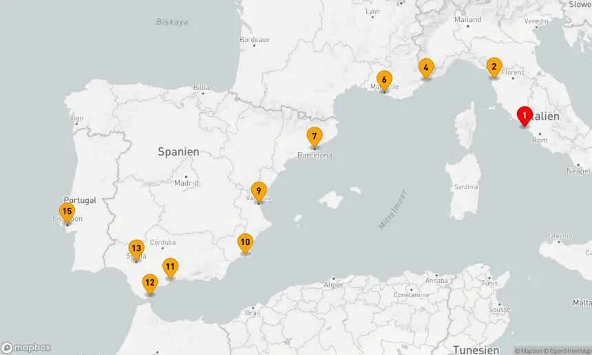 Route 15 Nächte - ITALIEN, FRANKREICH & SPANIEN KOMBINIERTE KREUZFAHRT: ROM, BARCELONA & SEVILLA