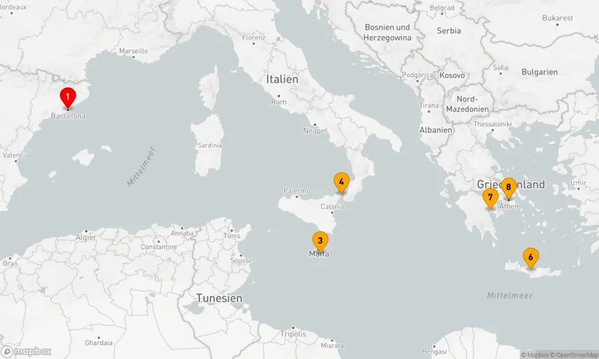 Route 7 Nächte - ITALIEN,  GRIECHENLAND & MALTA KREUZFAHRT