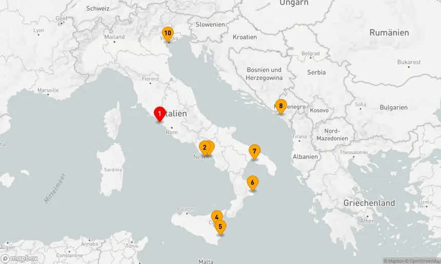 Route 10 Nächte - ITALIEN INTENSIV KREUZFAHRT: AMALFI, SIRACUSA & VENEDIG