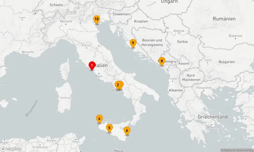 Route 10 Nächte - ITALIEN INTENSIV KREUZFAHRT: AMALFI,  SIRACUSA & VENEDIG