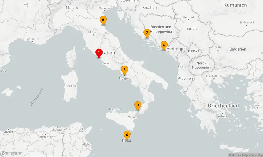 Route 7 Nächte - ITALIEN, KROATIEN & MALTA KREUZFAHRT