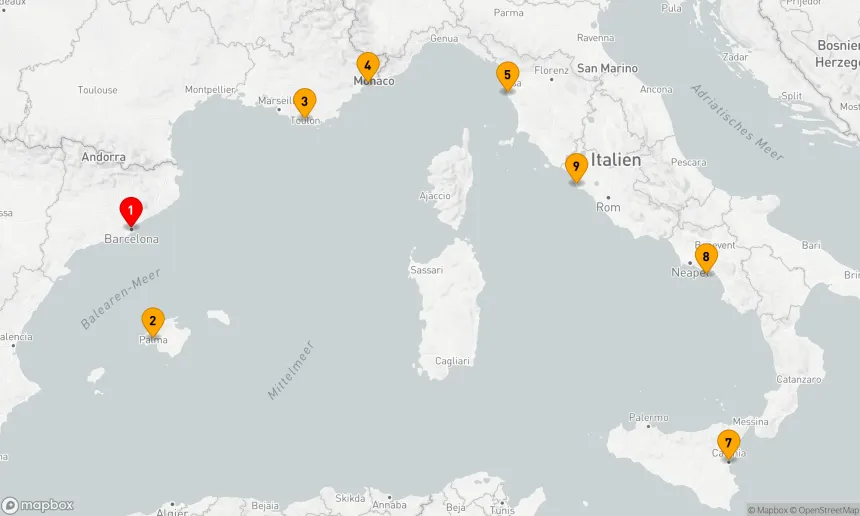Route 8 Nächte - ITALIEN,  SPANIEN & FRANZÖSISCHE RIVIERA