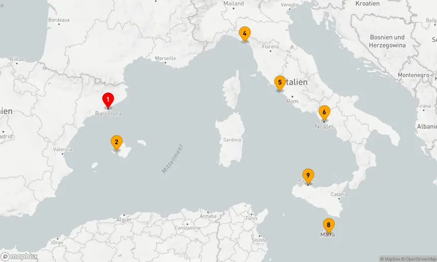 Route 10 Nächte - ITALIEN,  SPANIEN & MALTA KREUZFAHRT