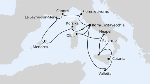 Route Italien & Mittelmeerinseln ab Civitavecchia