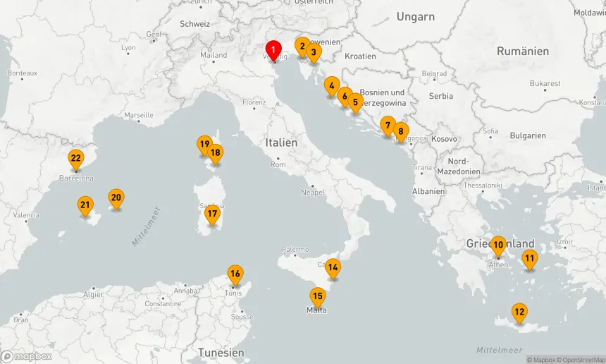 Route 21 Nächte - ITALIEN, KROATIEN & SPANIEN KOMBINIERTE KREUZFAHRT: VENEDIG, SPLIT & MALLORCA
