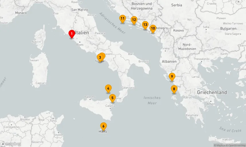 Route 12 Nächte - Italienische und adriatische Ikonen: Von Rom nach Dubrovnik