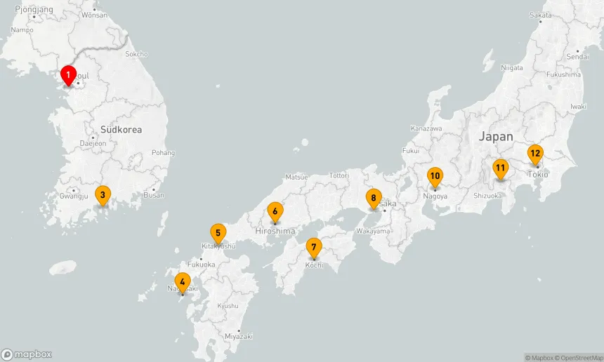 Route 12 Nächte - JAPAN INTENSIV KREUZFAHRT: NAGASAKI, HIROSHIMA & TOKIO