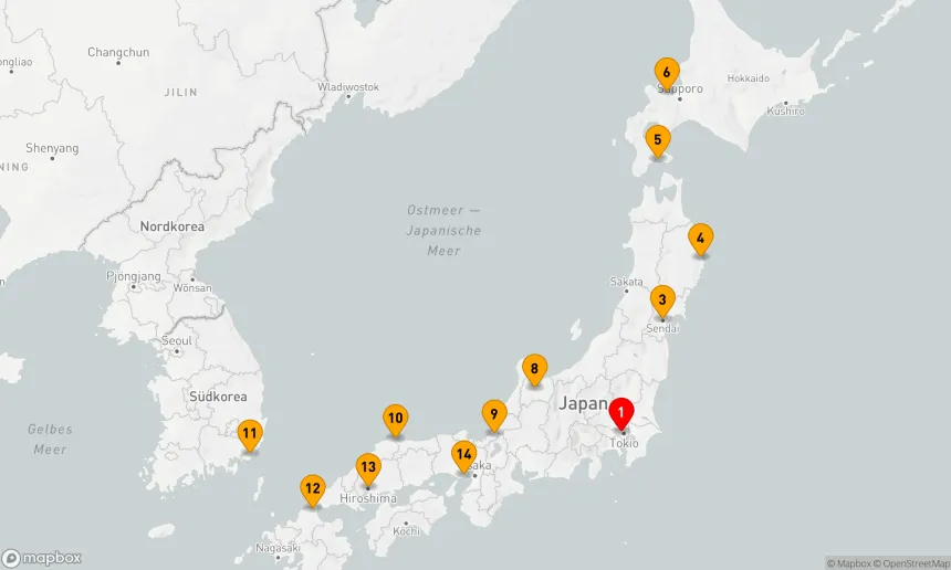 Route 14 Nächte - JAPAN INTENSIV KREUZFAHRT: SAPPORO,  SAKAIMINATO & KOBE