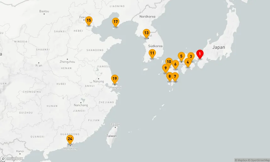 Route 24 Nächte - KOMBINATIONSKREUZFAHRT NACH JAPAN, KOREA UND CHINA: NAGASAKI, SEOUL UND SHANGHAI