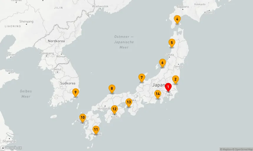 Route 14 Nächte - Japan mit Herbstlaub umrunden
