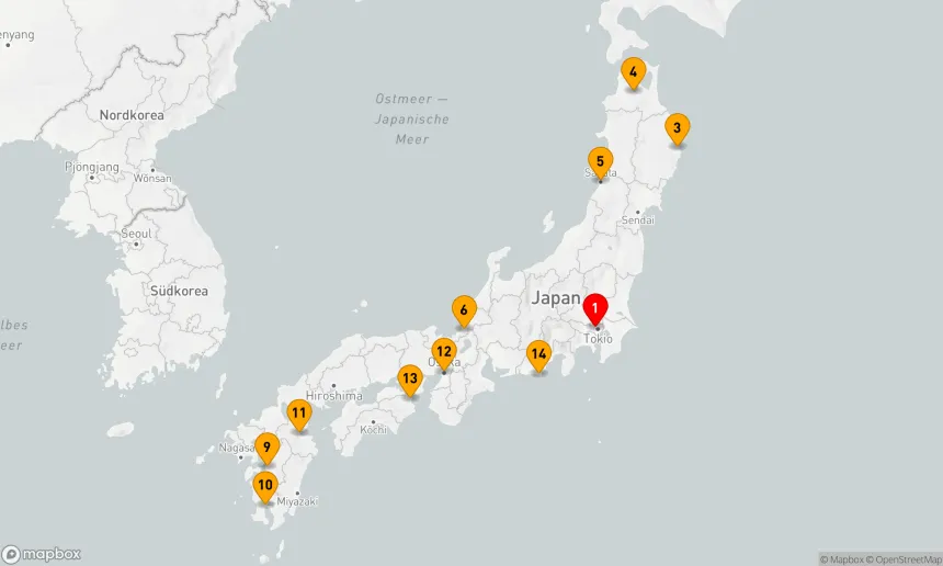 Route 14 Nächte - Japan mit Herbstlaub umrunden