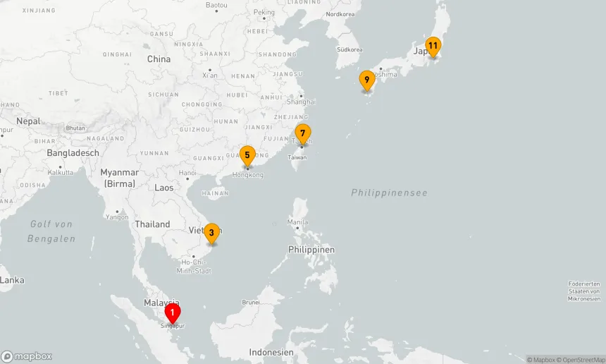 Route 10 Nächte - JAPAN, VIETNAM, HONGKONG & TAIWAN