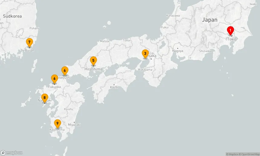 Route 10 Nächte - Japanische Küstenkultur und Städtezauber