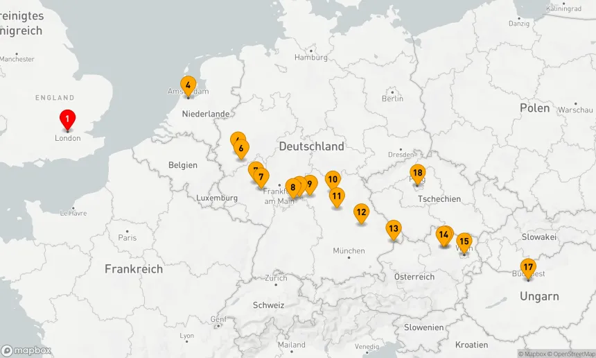 Route 20 Nächte - Juwelen Europas mit London und Prag