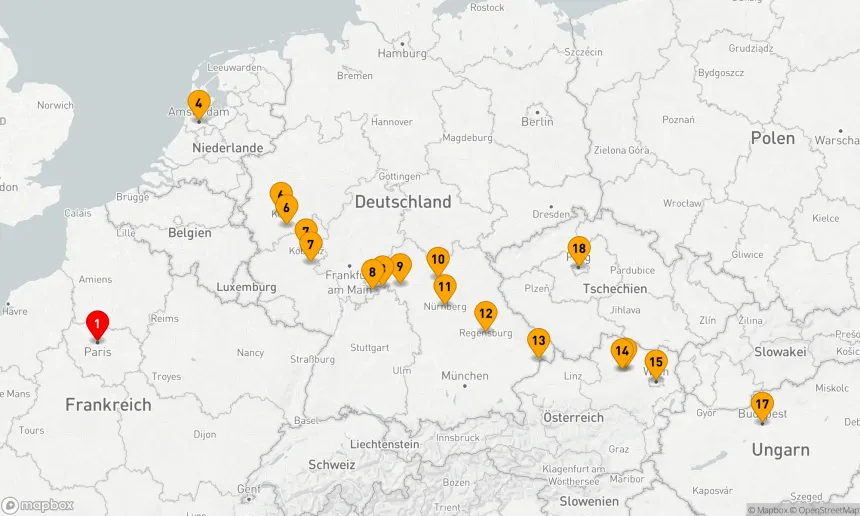 Route 20 Nächte - Juwelen Europas mit Paris & Prag