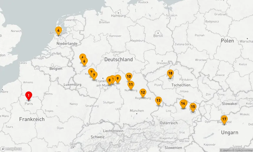 Route 20 Nächte - Juwelen Europas mit Paris & Prag