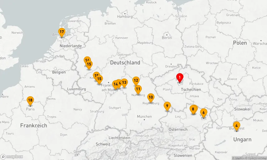 Route 20 Nächte - Juwelen Europas mit Prag & Paris