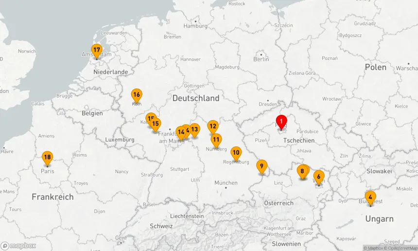 Route 20 Nächte - Juwelen Europas mit Prag & Paris