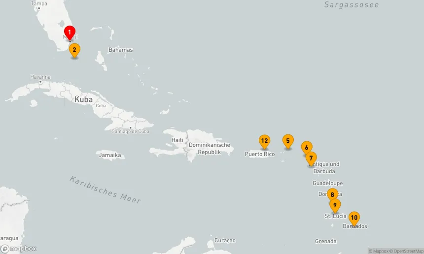 Route 14 Nächte - KARIBIK-FERIENKREUZFAHRT: SINT MAARTEN, SAINT LUCIA & BARBADOS