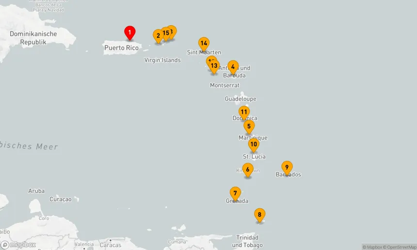 Route 15 Nächte - KARIBIK-KREUZFAHRT: ANTIGUA, GRENADA & SAINT LUCIA