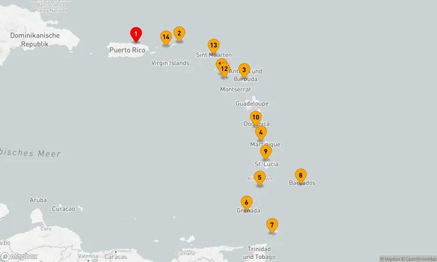Route 14 Nächte - KARIBIK-KREUZFAHRT: ANTIGUA, GRENADA & SAINT LUCIA