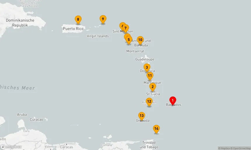 Route 14 Nächte - KARIBIK KOMBINIERTE KREUZFAHRT: BARBADOS, ST. LUCIA & ST. MAARTEN