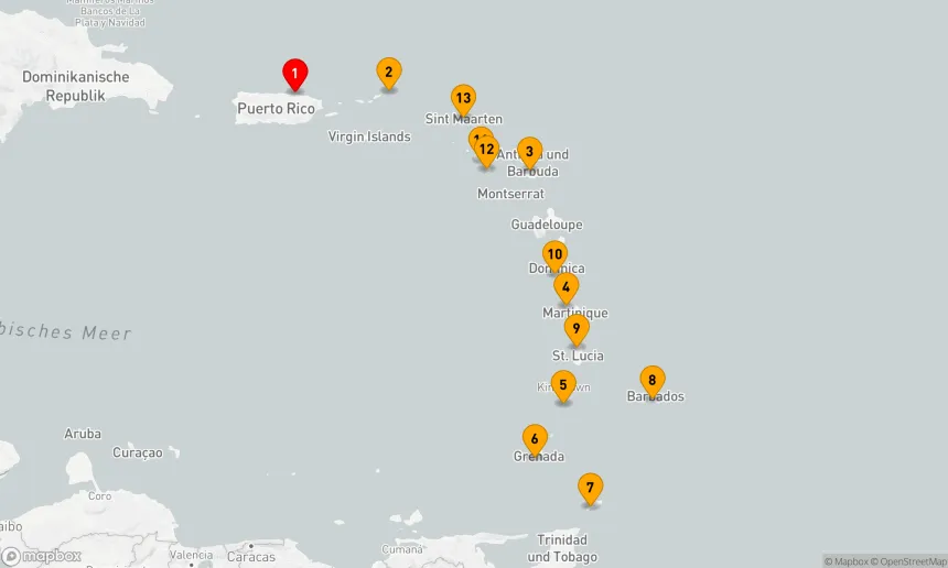 Route 13 Nächte - KARIBIK-KOMBINATIONSKREUZFAHRT: SAN JUAN, ANTIGUA & ST. LUCIA
