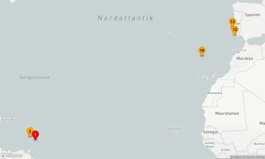 Route 12 Nächte - KARIBIK- UND ATLANTIKPASSAGE