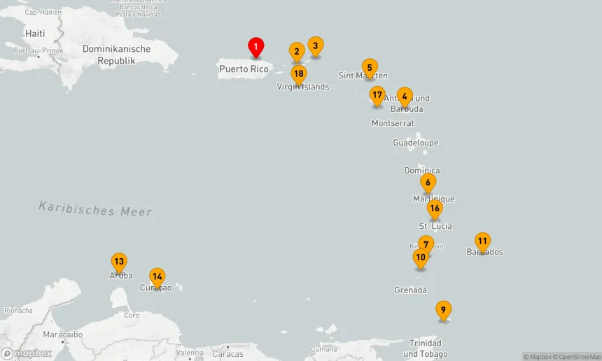 Route 18 Nächte - KARIBIK-KOMBINATIONSKREUZFAHRT: SAN JUAN, ST. BARTS & CURACAO