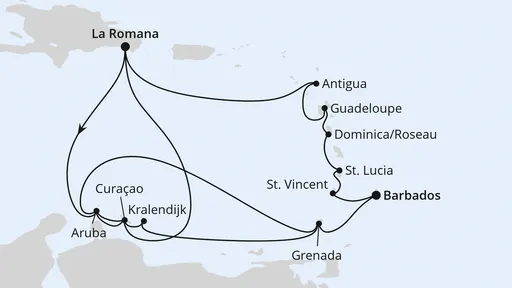 Route Karibische-Insel-Rundreise