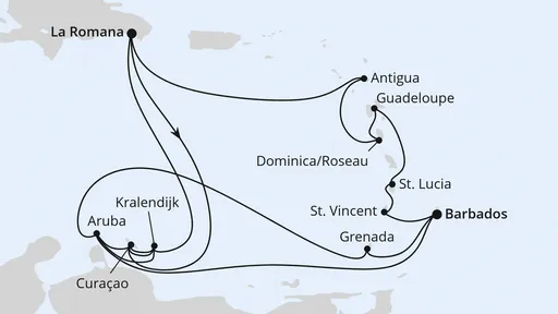 Route Karibische-Insel-Rundreise