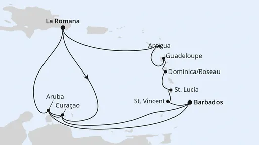 Route Karibische-Insel-Rundreise