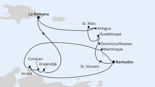 Route Karibische-Insel-Rundreise
