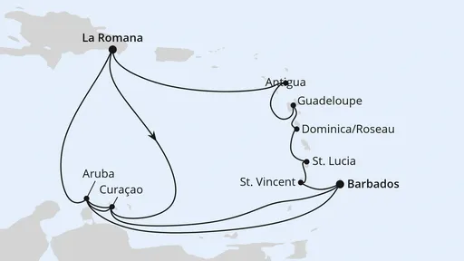 Route Karibische-Insel-Rundreise