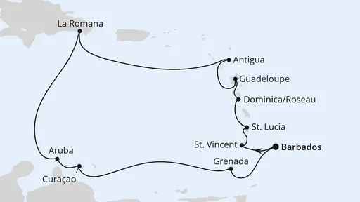 Route Karibische Inseln ab Barbados