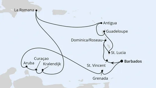 Route Karibische Inseln ab Barbados