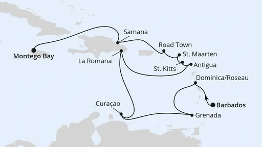 Route Karibische Inseln ab Barbados