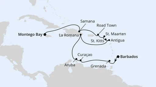 Route Karibische Inseln ab Barbados
