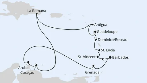Route Karibische Inseln ab Barbados