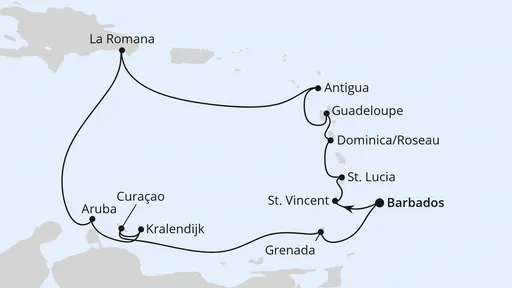 Route Karibische Inseln ab Barbados