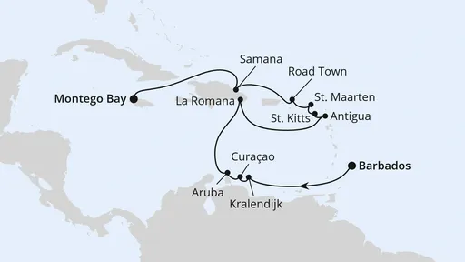 Route Karibische Inseln ab Barbados