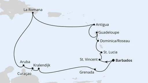 Route Karibische Inseln ab Barbados