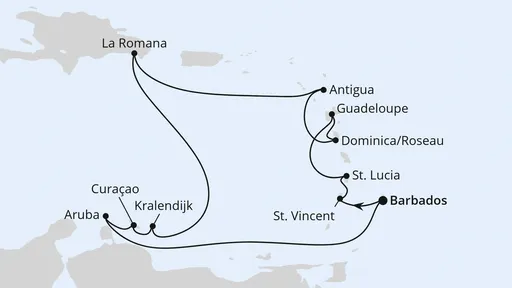 Route Karibische Inseln ab Barbados
