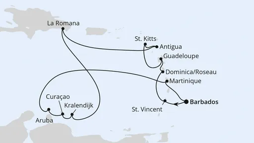Route Karibische Inseln ab Barbados