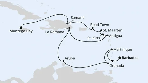 Route Karibische Inseln ab Barbados