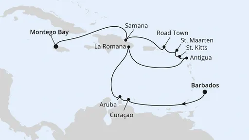 Route Karibische Inseln ab Barbados