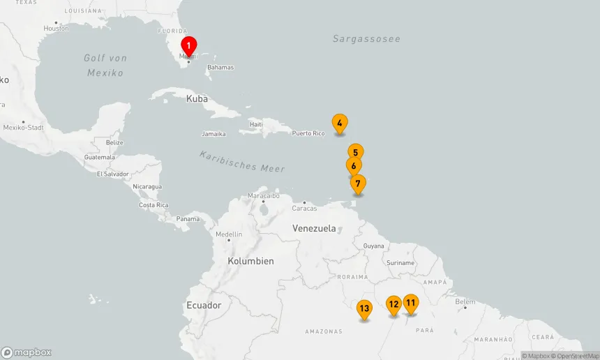 Route 12 Nächte - Karibische Träume & Amazonas-Abenteuer